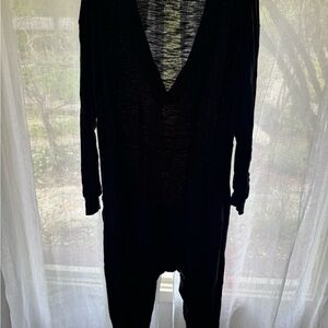 Black Deep V-Neck Lightweight Jumpsuit with drop crotch